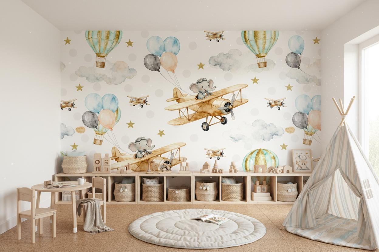 Cartoon Animal Wall Mural Kids - đánh giá và giá Baby Nursery Peel And Stick Wallpaper