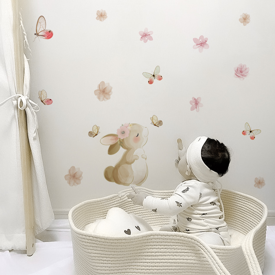Cartoon Rabbit Flowers Butterf - đánh giá và giá Baby Nursery Decor Girl