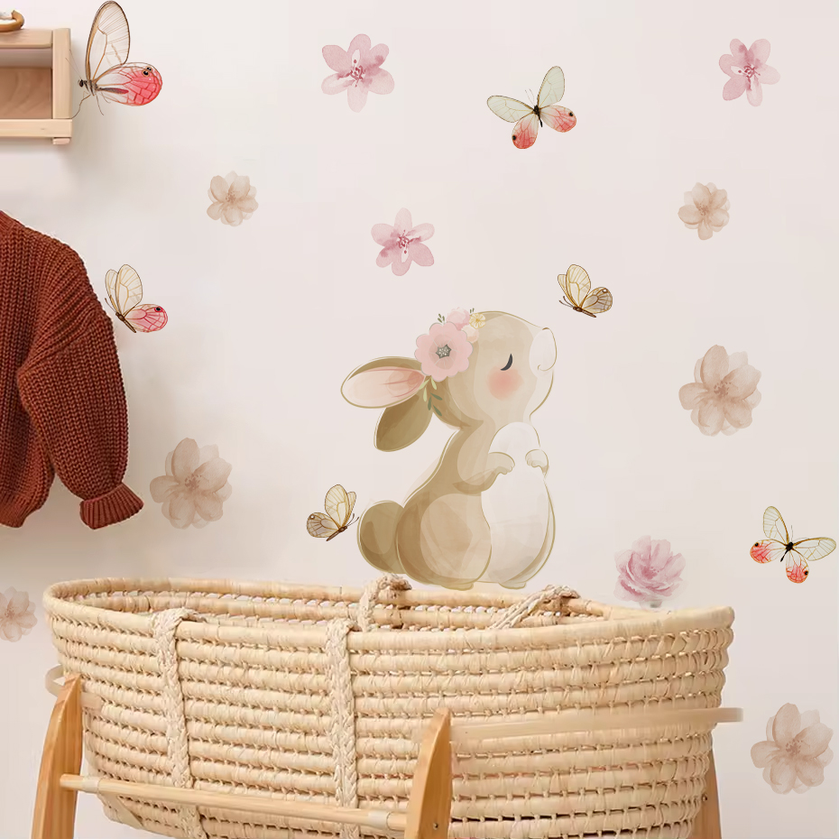 Cartoon Rabbit Flowers Butterf - đánh giá và giá Baby Nursery Decor Girl